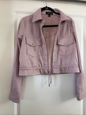 Truth Lavender Pink Cropped Drawstring Leather Jacket